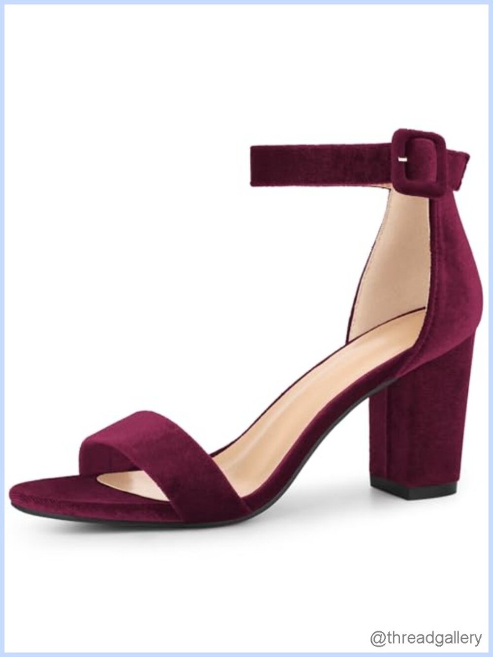 Faux Velvet Chunky Block Heel Sandals Ankle Strap Open Toe